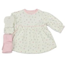 N14761: Baby Girls Waffle Fabric Dress, Tights & Headband Outfit (0-9 Months)